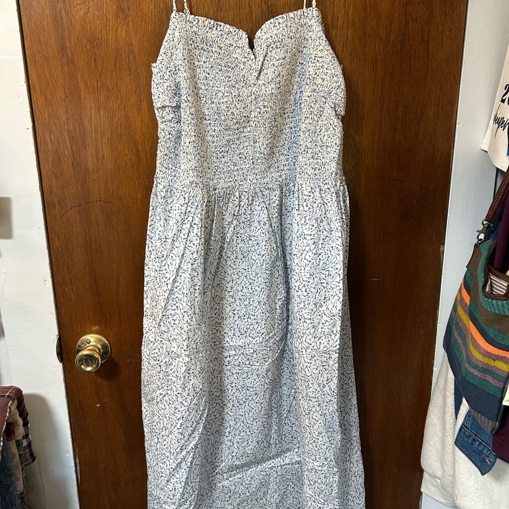 H&M Strapless White and Blue Dress